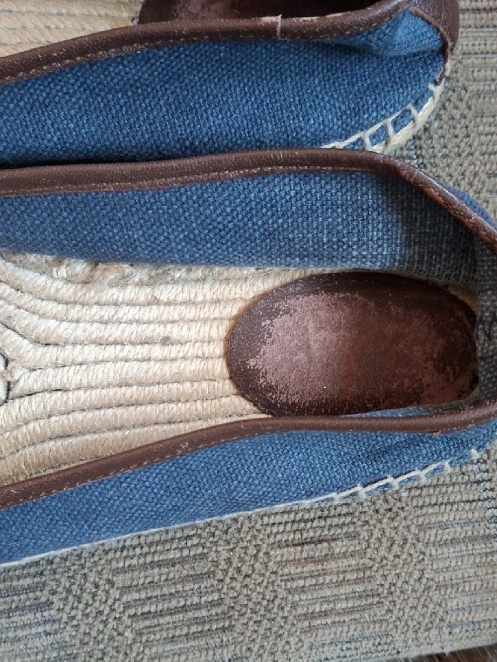 Michael Kors Navy Canvas Espadrille Flats with Brown Trim
